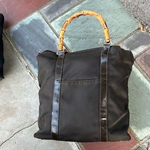 GUCCI BROWN NYLON BAMBOO BAG